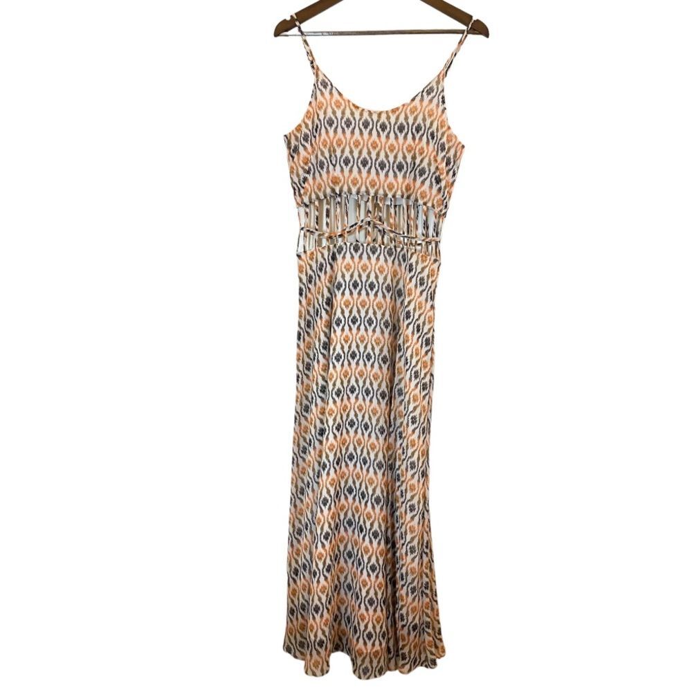 Dress The population‎ Orange White Maxi Dress Sleeveless V Neck Medium Cut outs